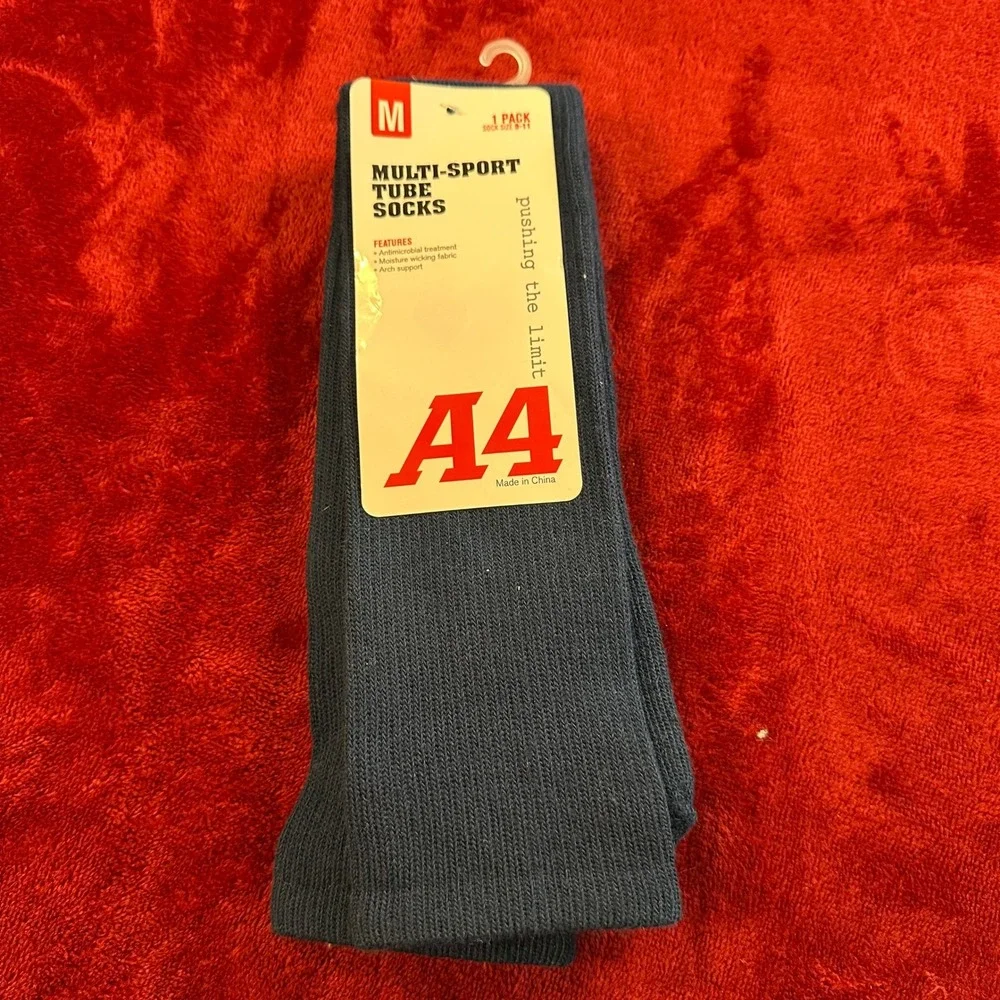 A4 Multi-Sport Tube Socks Navy Blue Moisture Wicking Arch‎ Support Size M S8005